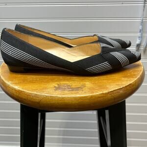 L. K. Bennett Dale Stripe Grosgrain Black & White Flats Size 37=6.5